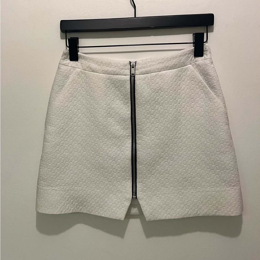 2/$20 - White Textured Mini Skirt with Front Zipper - fall and winter weight